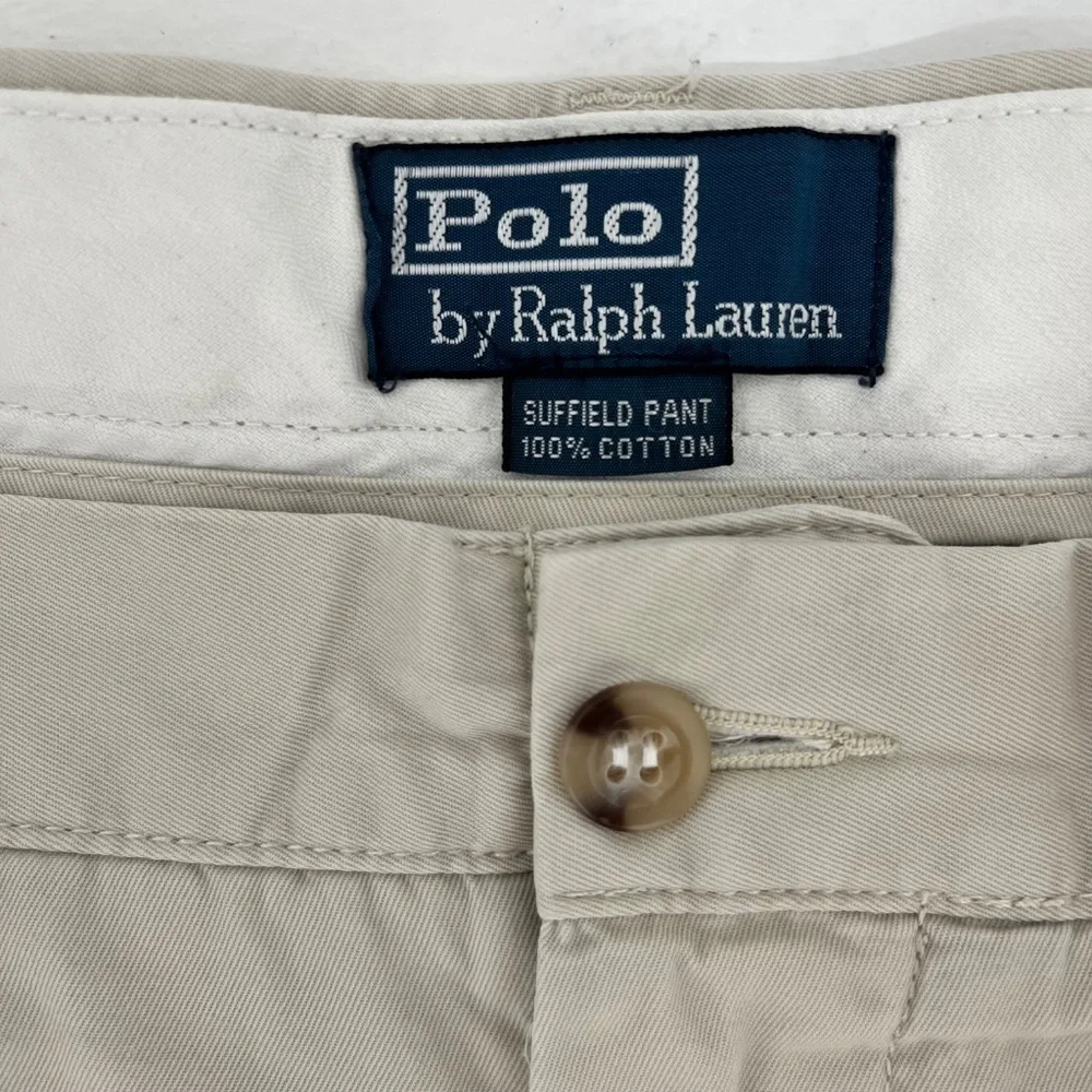 Polo Ralph Lauren Mens 38/32 Suffield Chino Pants Beige Flat Front Slash Pockets